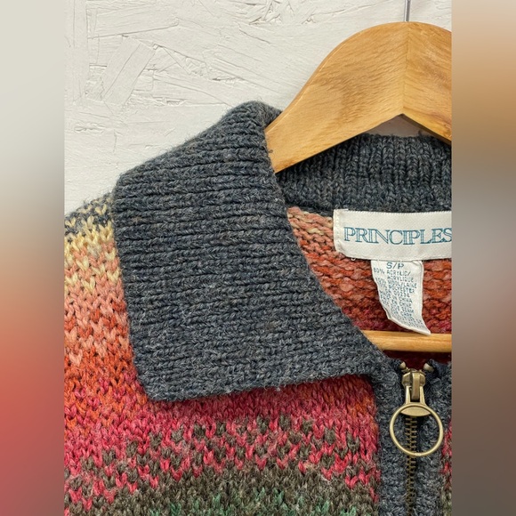 Vintage The Bay x Principles Colourful Wool Blend Zip-Up Cardigan Sweater, S - Picture 9 of 10